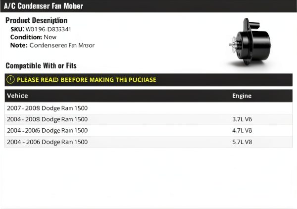 Dodge Condenser Fan Motor by Marketplace Auto Parts-0