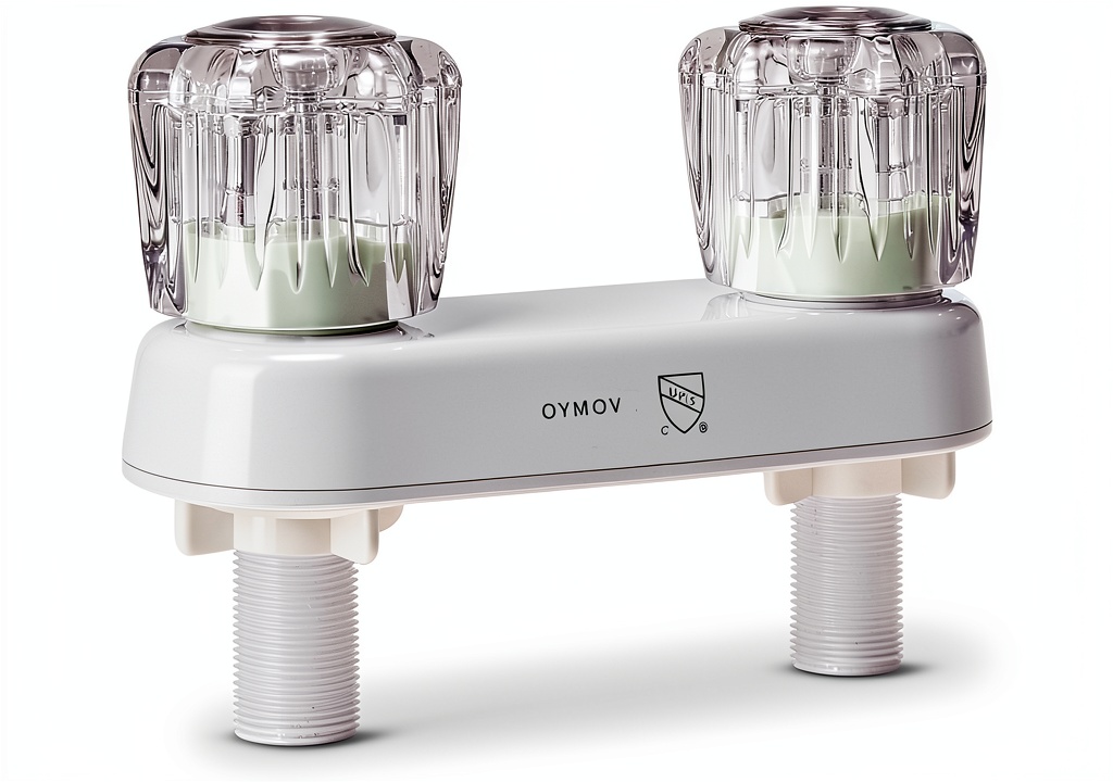 Installing OYMOV RV shower faucet white ABS material on a wooden workbench