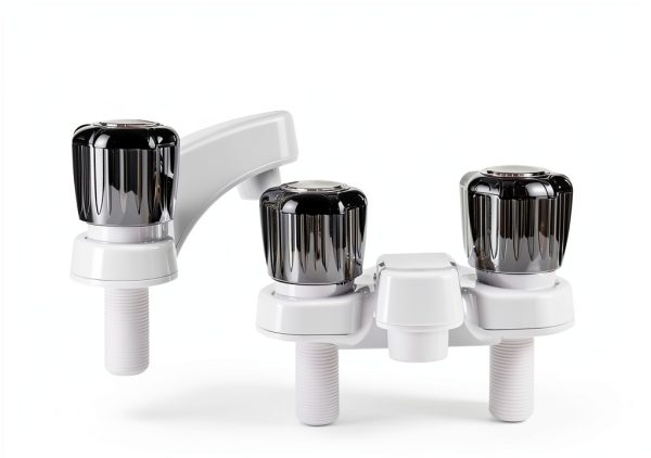 RecPro RV Bathroom Faucet Brushed White Deck-Mount Dual Handles-4