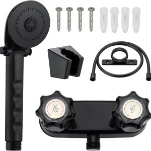 LavishStream RV Shower Faucet Set Black Wall Mount Lever Handles-0