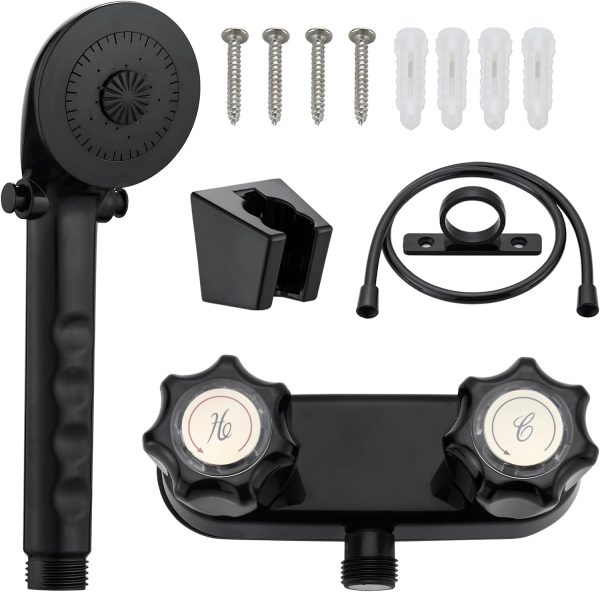 LavishStream RV Shower Faucet Set Black Wall Mount Lever Handles-0