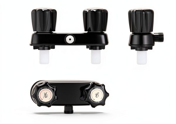 LavishStream RV Shower Faucet Set Black Wall Mount Lever Handles-2