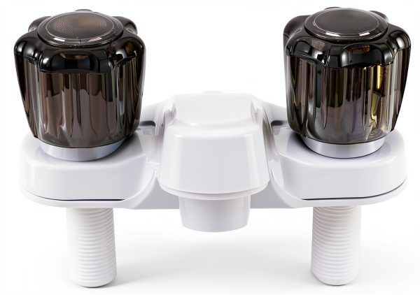 RecPro RV Bathroom Faucet Brushed White Deck-Mount Dual Handles-1