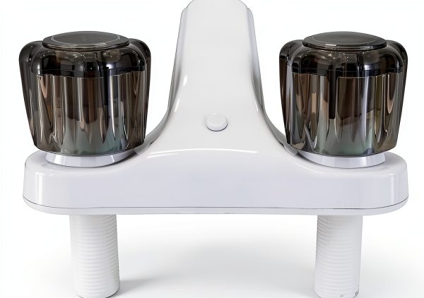 RecPro RV Bathroom Faucet Brushed White Deck-Mount Dual Handles-2