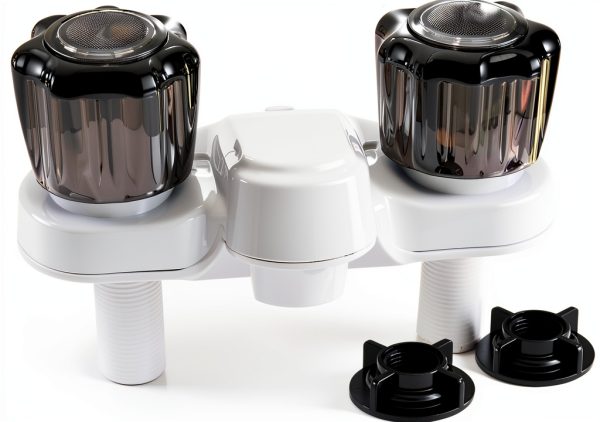 RecPro RV Bathroom Faucet Brushed White Deck-Mount Dual Handles-5