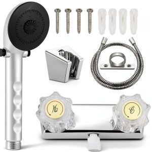 LavishStream RV Shower Faucet Kit Chrome Wall Mount 2-Handle Valve-0