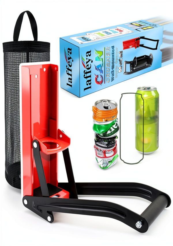 laffeya Wall Mounted Can Crusher 16 oz Red for Recycling Soda Beer-0