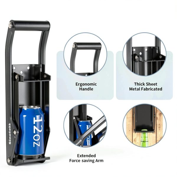 16 oz Can Crusher Wall Mounted | Heavy-Duty Thickened Steel | with Built-in Bottle Opener & Non-Slip Handle | Flattened Aluminum Can in Seconds | Space-Saving Recycling Tool for Home & Garage-2